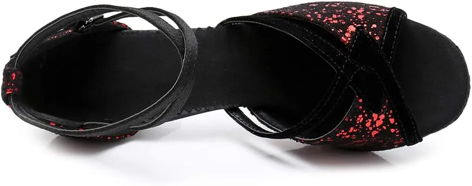 HIPPOSEUS Women Professional Latin Dance Shoes Open Toe Tango Salsa Bachata Ballroom Performance Dance Heels,Model MF1816