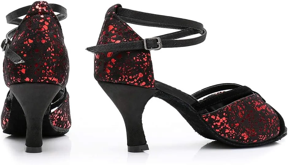 HIPPOSEUS Women Professional Latin Dance Shoes Open Toe Tango Salsa Bachata Ballroom Performance Dance Heels,Model MF1816