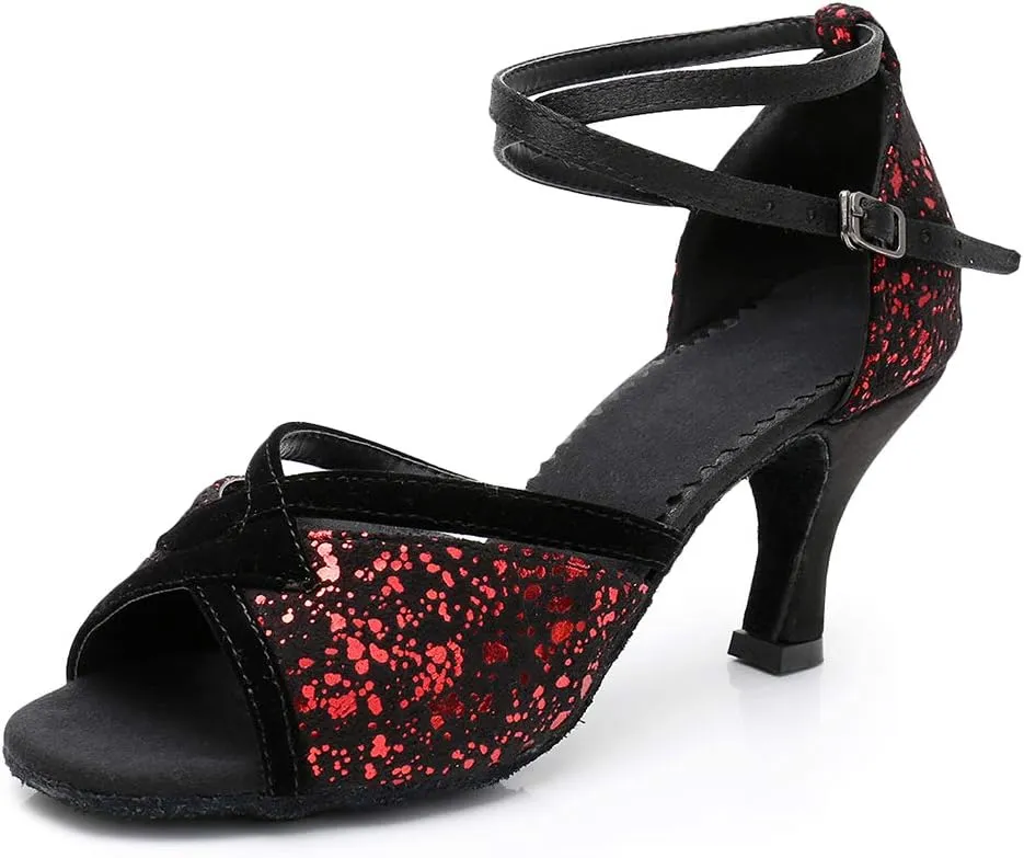 HIPPOSEUS Women Professional Latin Dance Shoes Open Toe Tango Salsa Bachata Ballroom Performance Dance Heels,Model MF1816
