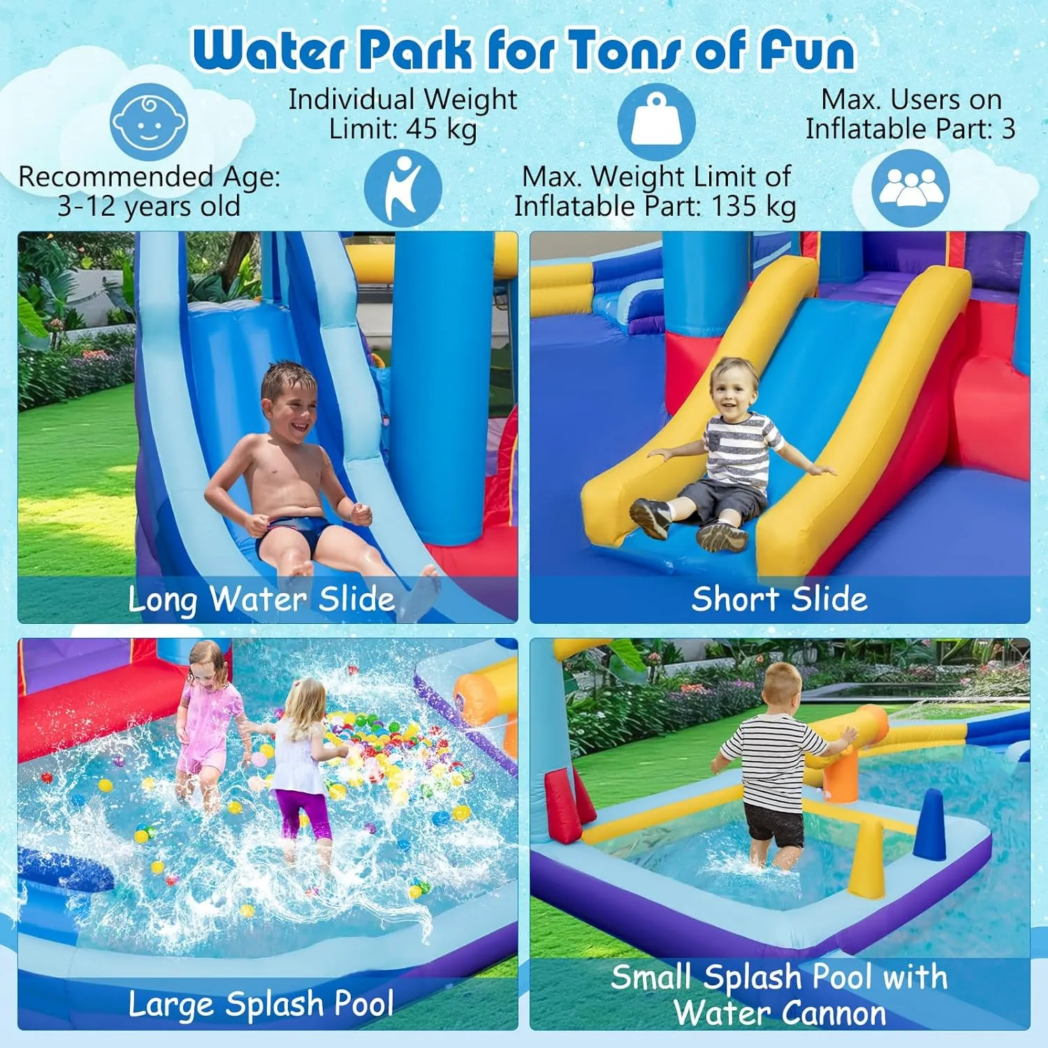 HONEY JOY Inflatable Water Slide, Giant Waterslide Park Bounce House w/Dual Slides, Splash Pool, Volleyball & Football Goal, Blow Up Water Slides Inflatables for Big Kids and Adults Backyard