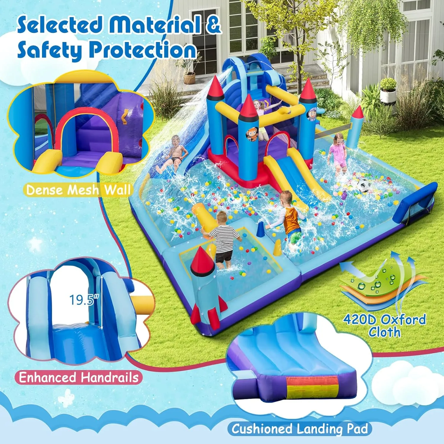 HONEY JOY Inflatable Water Slide, Giant Waterslide Park Bounce House w/Dual Slides, Splash Pool, Volleyball & Football Goal, Blow Up Water Slides Inflatables for Big Kids and Adults Backyard