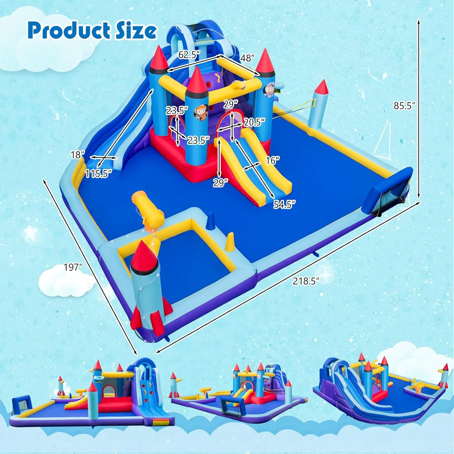 HONEY JOY Inflatable Water Slide, Giant Waterslide Park Bounce House w/Dual Slides, Splash Pool, Volleyball & Football Goal, Blow Up Water Slides Inflatables for Big Kids and Adults Backyard