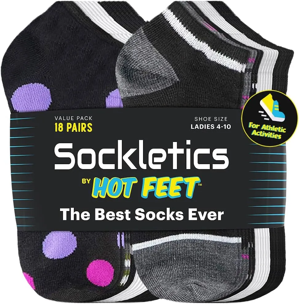 HOT FEET Thin Ankle Socks for Women & Girls – Fun & Cute Low Cut Athletic No Show Socks for Teen Girls. 6, 8, 18 PK Size 4-10