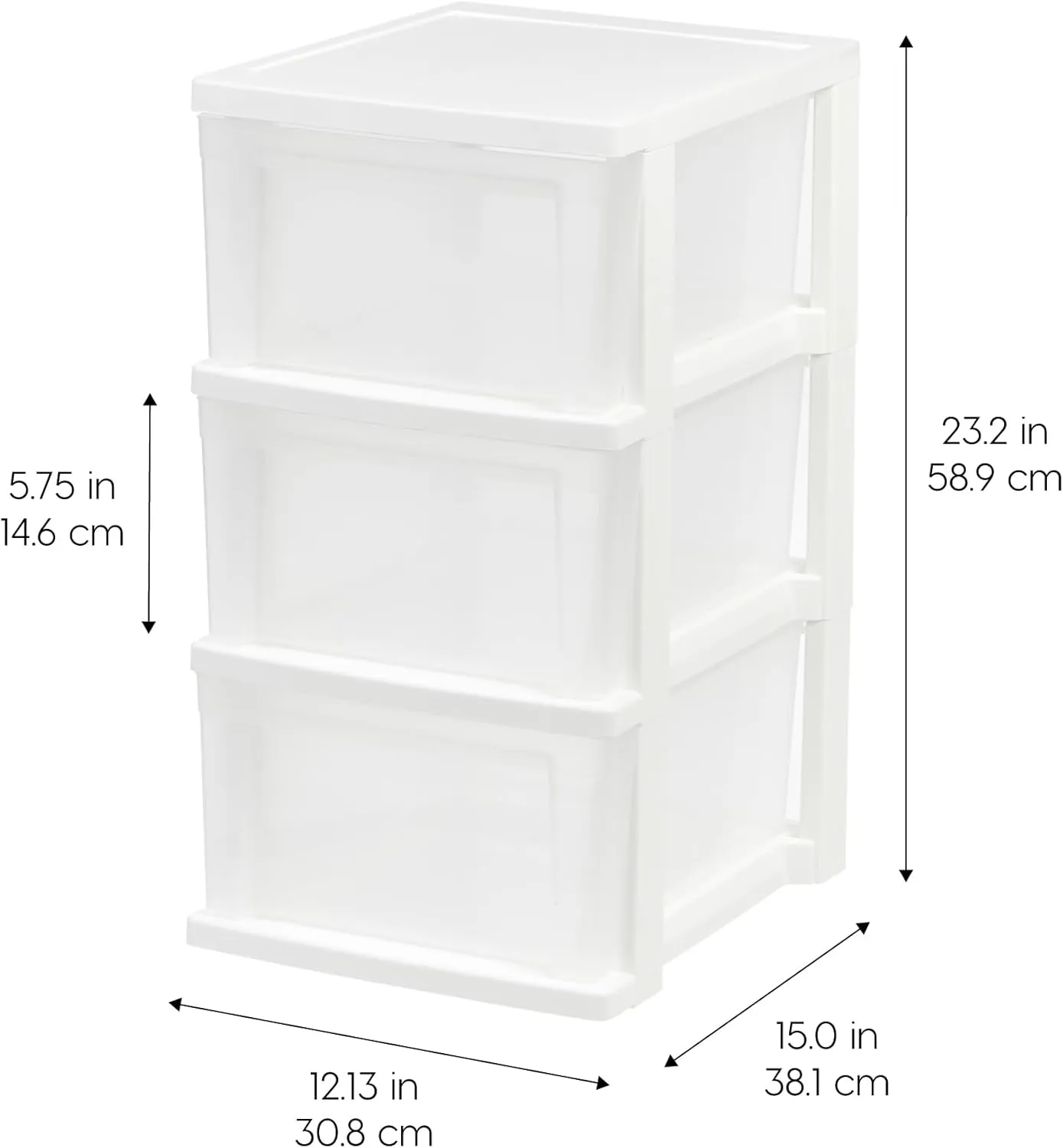IRIS USA Plastic Drawer Storage Organizer, 3-Drawers, 2-Pack, for Classroom Art Craft Supplies, Dresser Closet, Bathroom Bedroom, Laundry Room, White/Clear