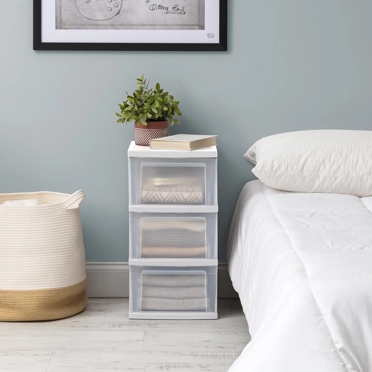 IRIS USA Plastic Drawer Storage Organizer, 3-Drawers, 2-Pack, for Classroom Art Craft Supplies, Dresser Closet, Bathroom Bedroom, Laundry Room, White/Clear
