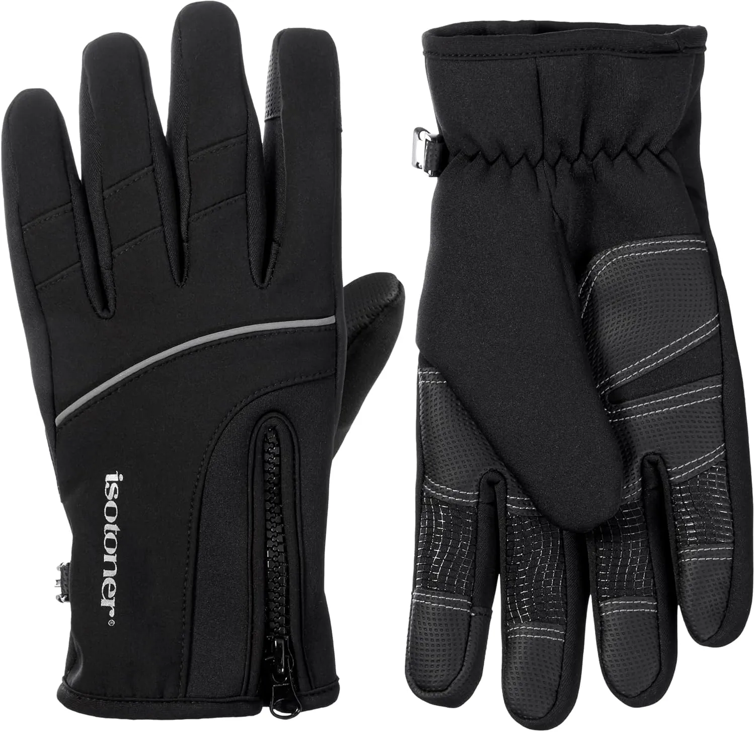 isotoner Men’s Neoprene Sport Gloves with Zipper Closure, Touchscreen Compatibility and Water Repellency