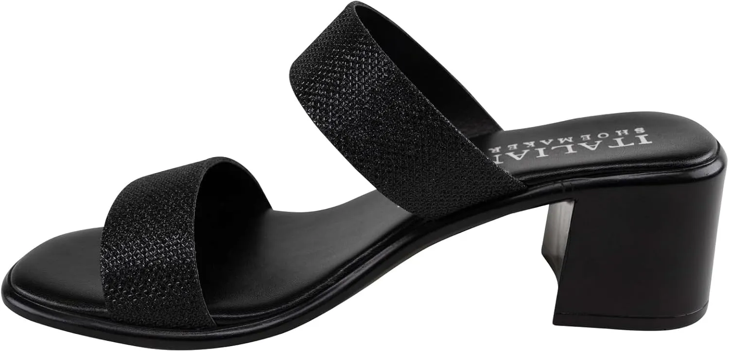 ITALIAN Shoemakers Frannie Womens Chunky Block Heel Strapped Sandal Dressy Open Toe Slide for Women
