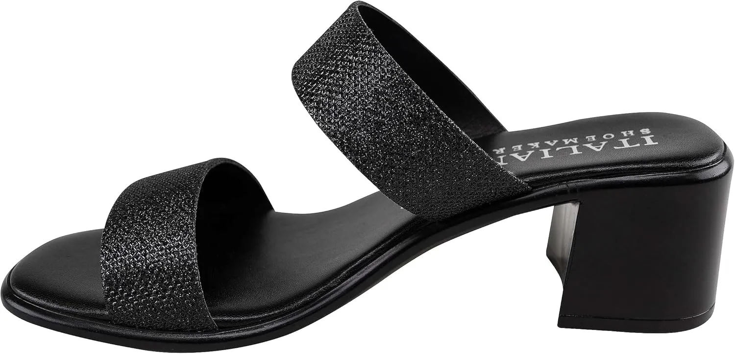 ITALIAN Shoemakers Frannie Womens Chunky Block Heel Strapped Sandal Dressy Open Toe Slide for Women