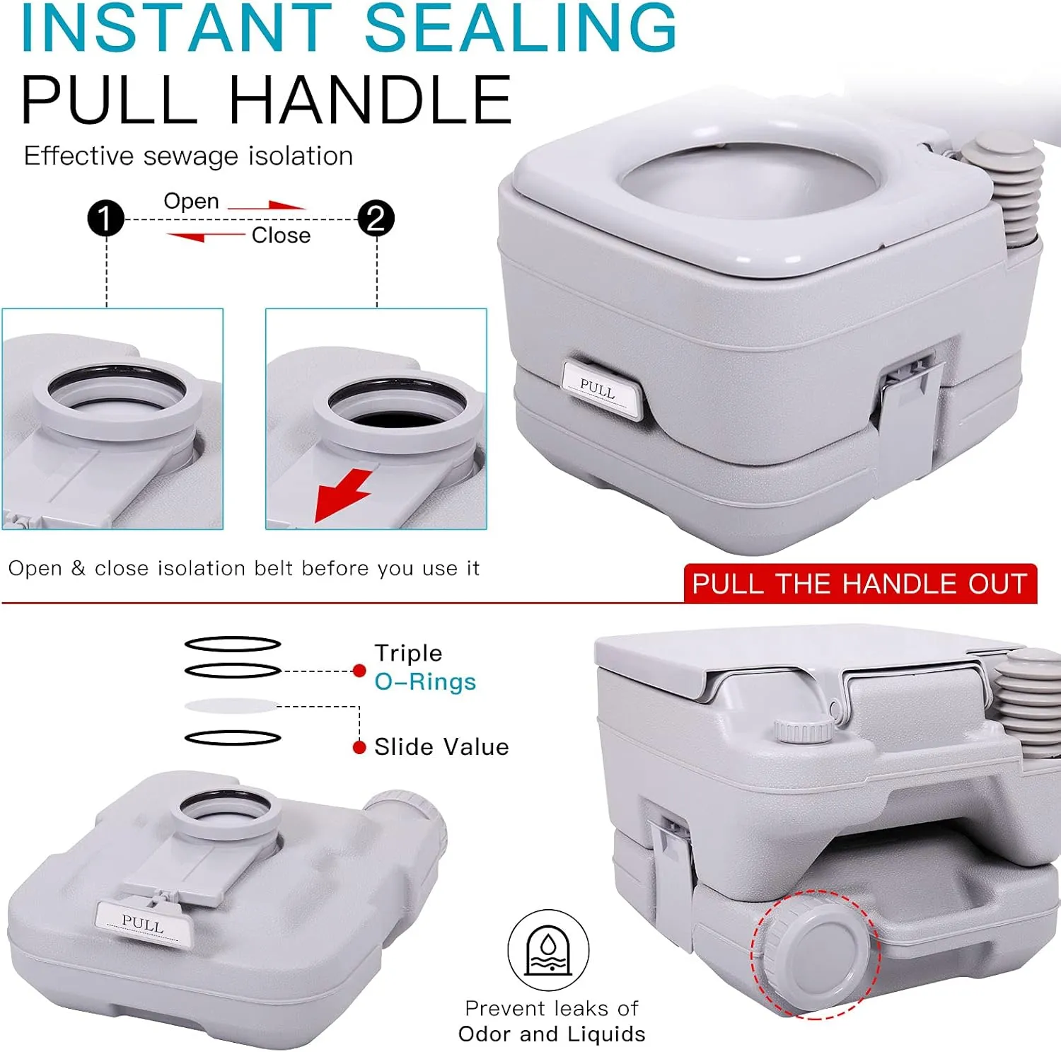 JAXPETY 2.6 Gallon Outdoor Portable Toilet Toilet for RV Travel, Camping, Boating & Car, Leak-Proof Cassette Toilet, Grey