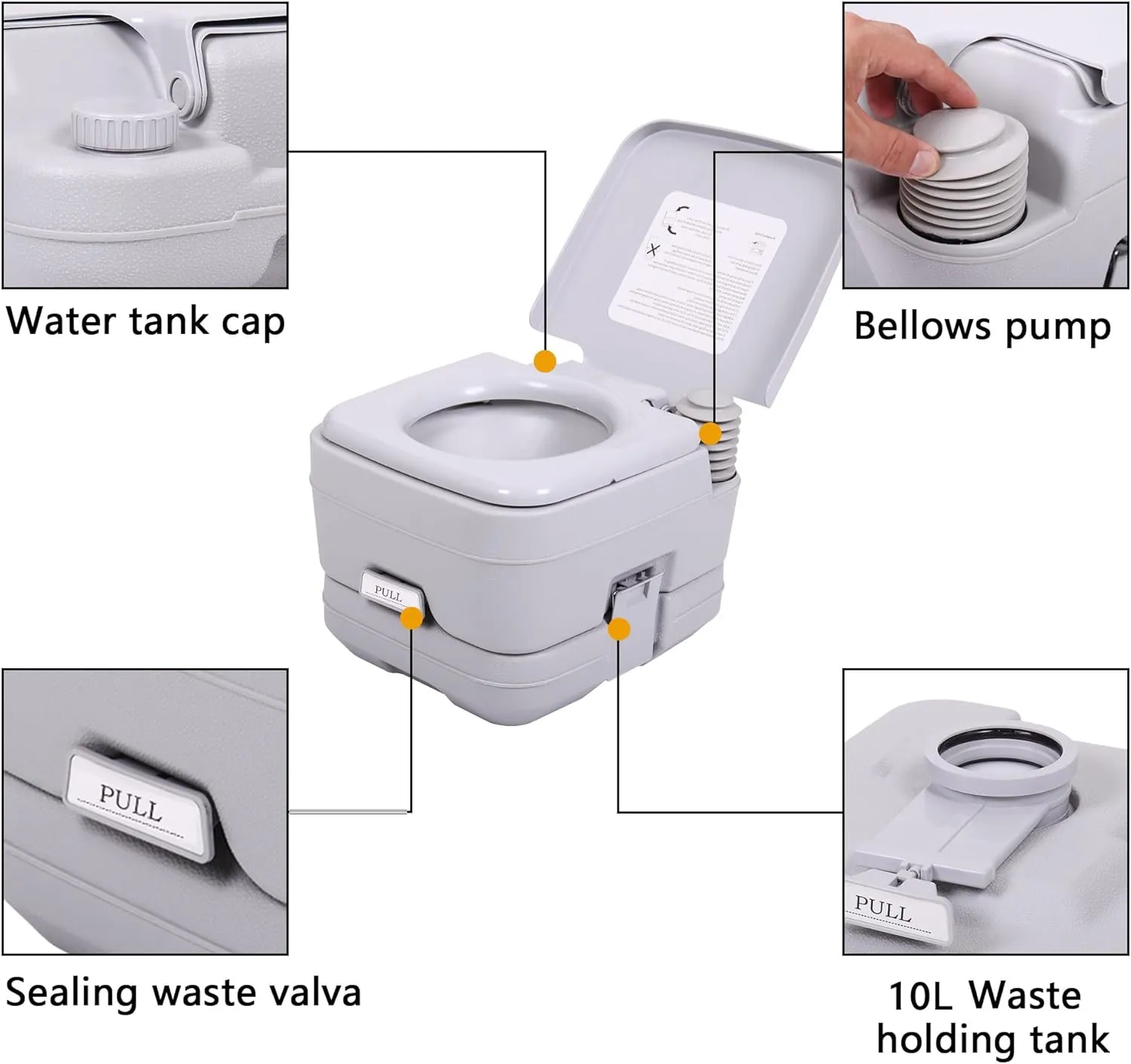 JAXPETY 2.6 Gallon Outdoor Portable Toilet Toilet for RV Travel, Camping, Boating & Car, Leak-Proof Cassette Toilet, Grey