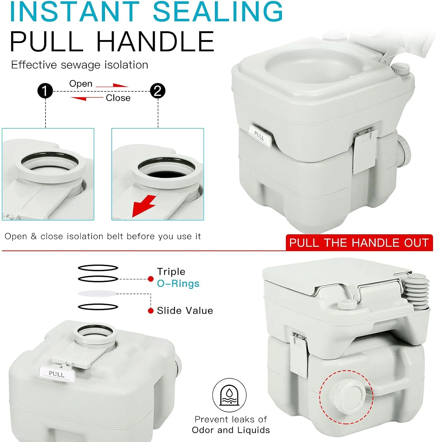 JAXPETY 5.3 Gallon Porta Potty Travel Portable Camping Toilet for RV, Boating, Road Trips, Caravan, Campsite, Hospital(20L Gray)
