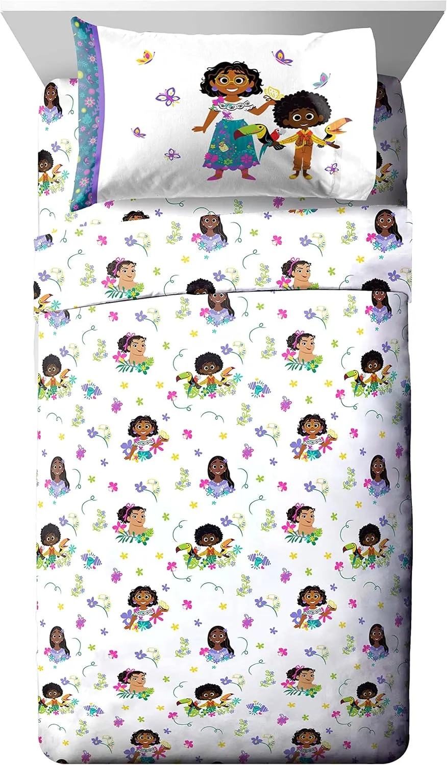 Jay Franco Disney Encanto Sister Magic 5 Piece Full Bed Set - Includes Reversible Comforter & Sheet Set - Super Soft Fade Resistant Polyester (Official Disney Product)