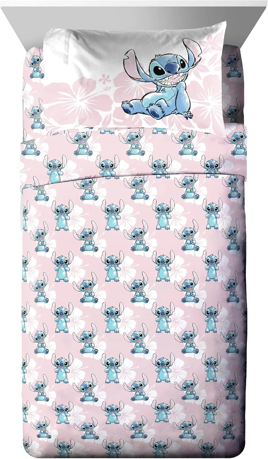 Jay Franco Disney Lilo & Stitch Full Comforter Set - 7 Piece Bedding Includes Sheet Set & Pillow Covers - Super Soft Kids Floral Bedding