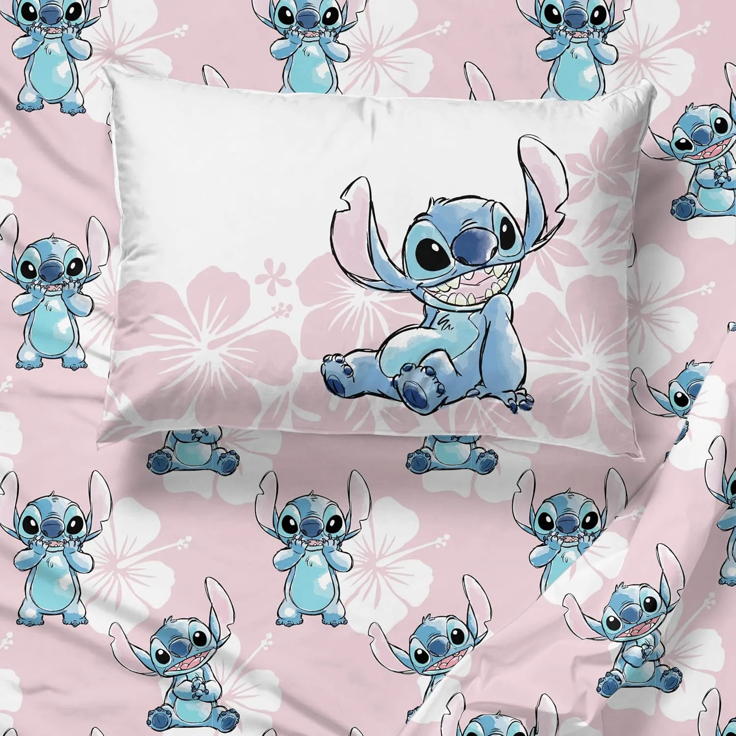 Jay Franco Disney Lilo & Stitch Full Comforter Set - 7 Piece Bedding Includes Sheet Set & Pillow Covers - Super Soft Kids Floral Bedding