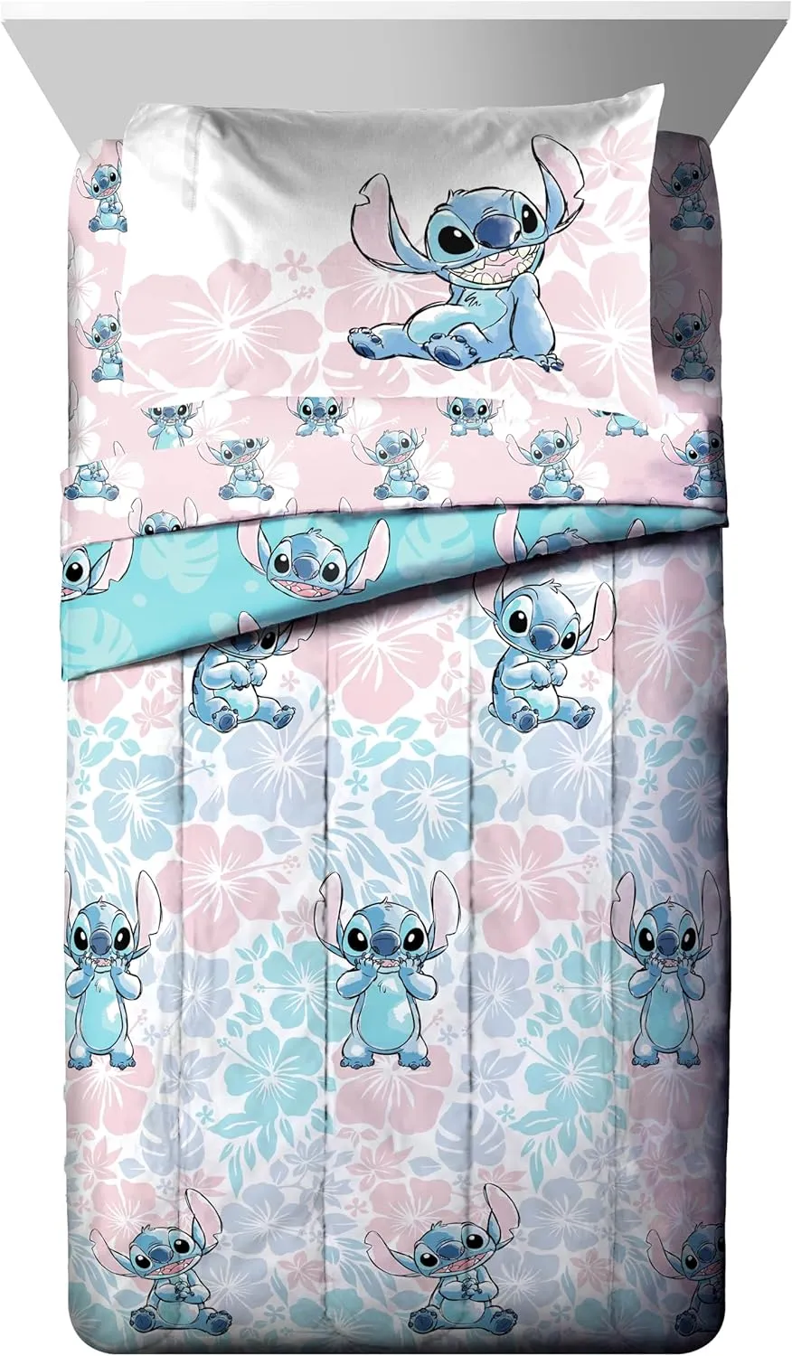 Jay Franco Disney Lilo & Stitch Full Comforter Set - 7 Piece Bedding Includes Sheet Set & Pillow Covers - Super Soft Kids Floral Bedding