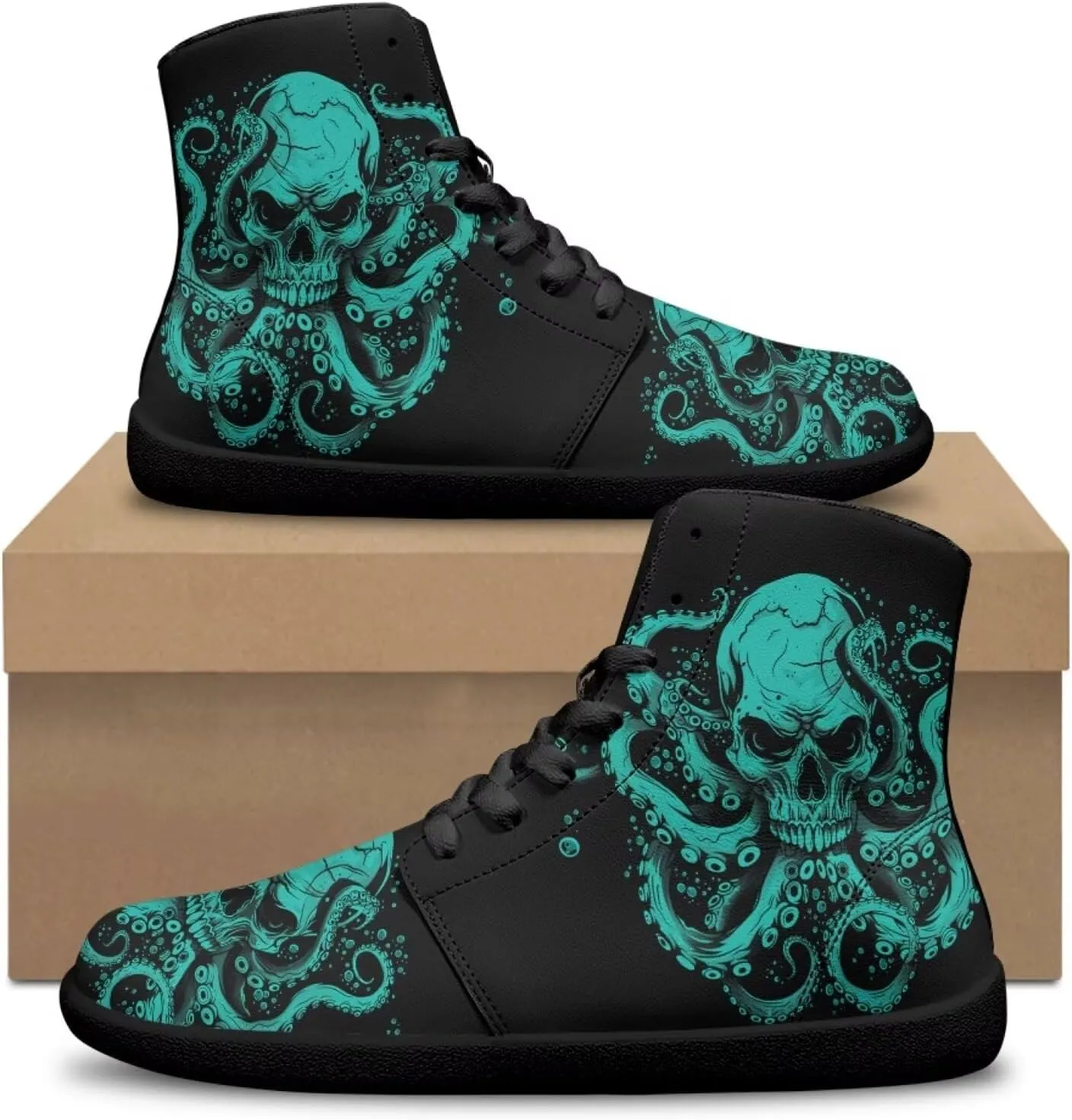 Jeiento Skull High Top Barefoot Running Shoes Breathable Sneaker for Men