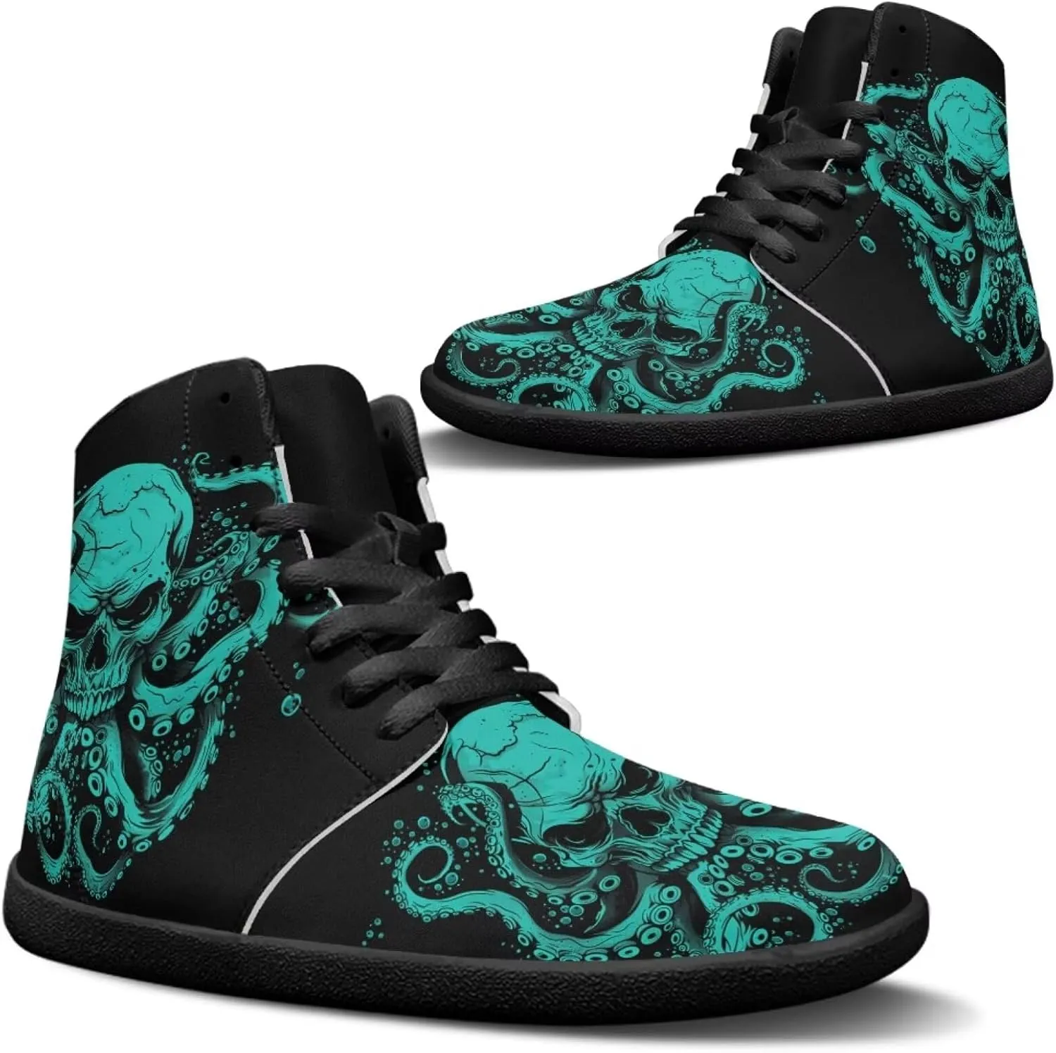 Jeiento Skull High Top Barefoot Running Shoes Breathable Sneaker for Men