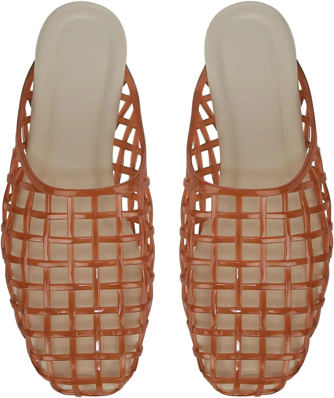 Jelly Shoes for Women Clear Jelly Mesh Slides Sandals Comfortable Closed Round Toe Flat Sandals Slip On Summer Beach Slippers