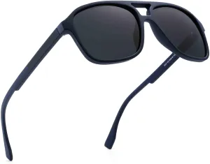 JIM HALO Polarized Aviator Sunglasses Men Women Vintage Square Driving Glasses (Matte Blue Frame/Polarized Grey Lens)