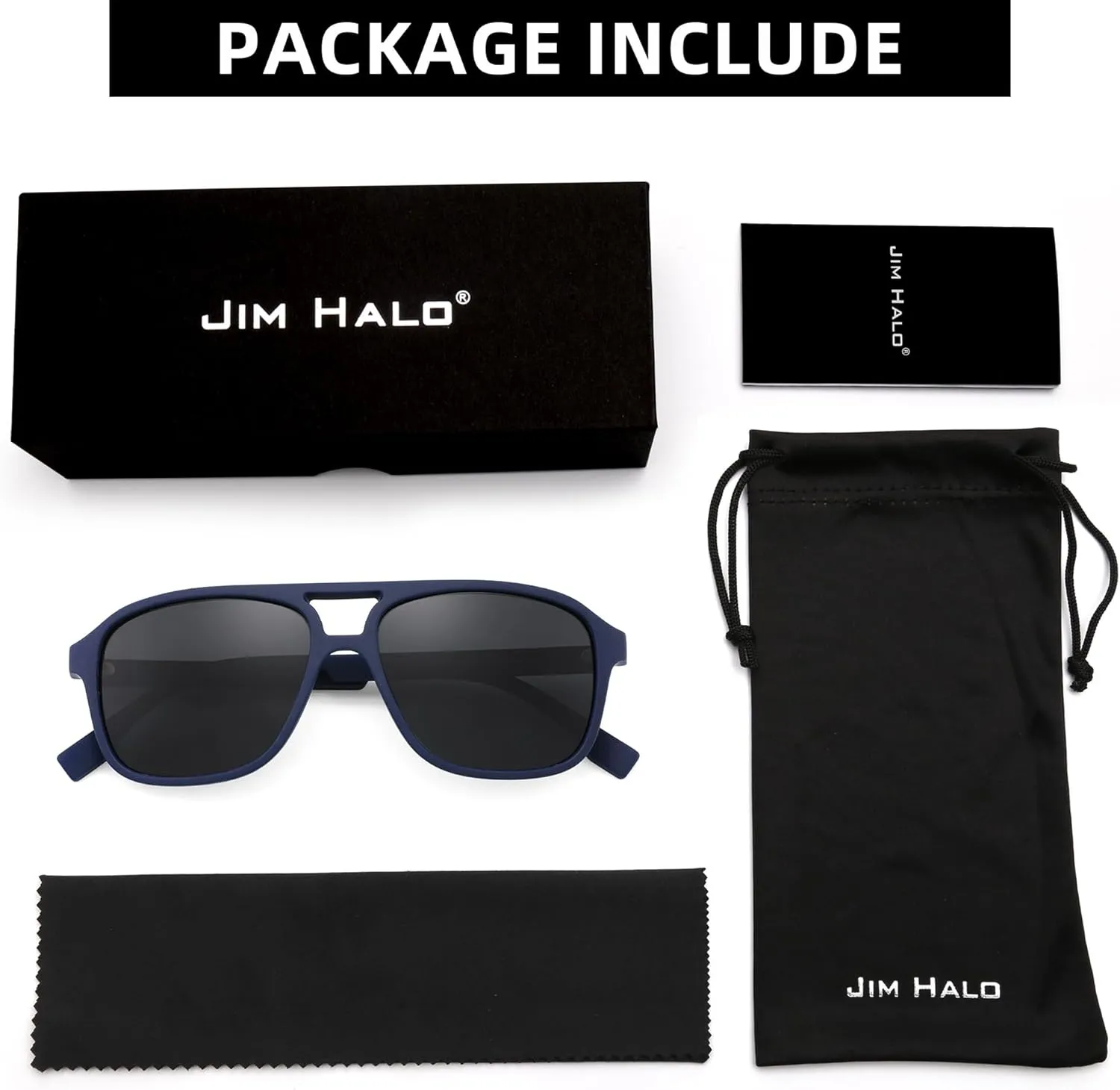 JIM HALO Polarized Aviator Sunglasses Men Women Vintage Square Driving Glasses (Matte Blue Frame/Polarized Grey Lens)