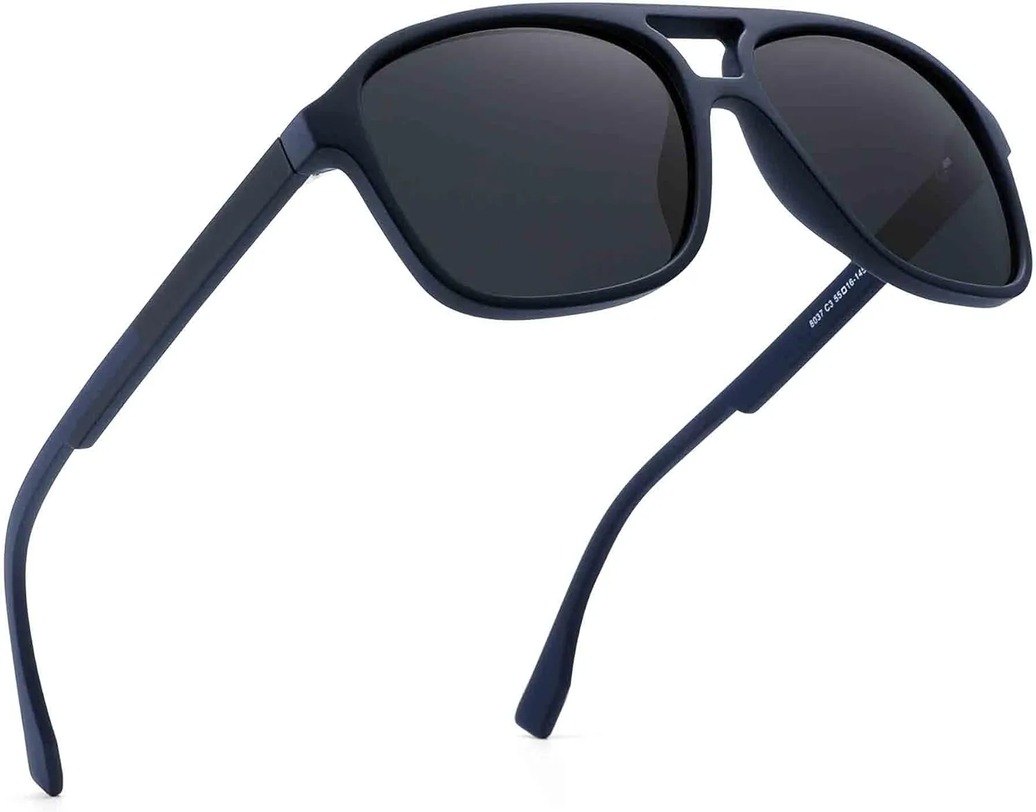 JIM HALO Polarized Aviator Sunglasses Men Women Vintage Square Driving Glasses (Matte Blue Frame/Polarized Grey Lens)