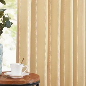 jinchan Linen Blend Curtains 96 Inches Long Mustard Yellow Striped Curtains for Living Room Farmhouse French Country Light Filtering Drapes Semi Sheer Window Treatment for Bedroom 2 Panel Sets