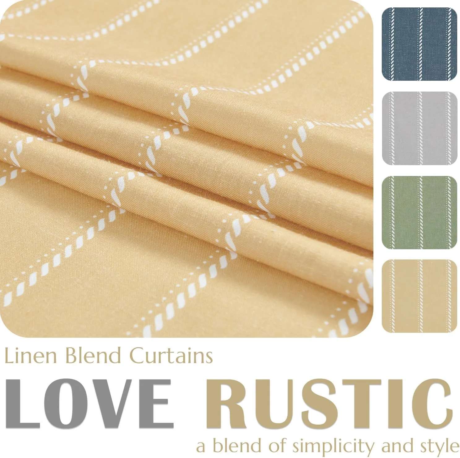 jinchan Linen Blend Curtains 96 Inches Long Mustard Yellow Striped Curtains for Living Room Farmhouse French Country Light Filtering Drapes Semi Sheer Window Treatment for Bedroom 2 Panel Sets