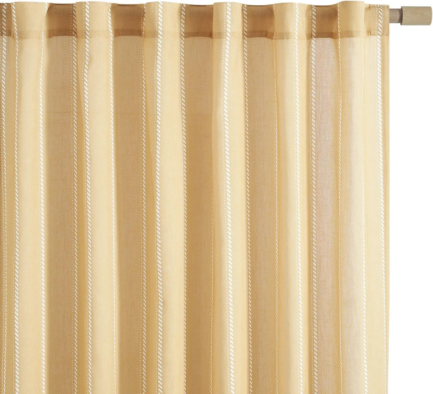 jinchan Linen Blend Curtains 96 Inches Long Mustard Yellow Striped Curtains for Living Room Farmhouse French Country Light Filtering Drapes Semi Sheer Window Treatment for Bedroom 2 Panel Sets