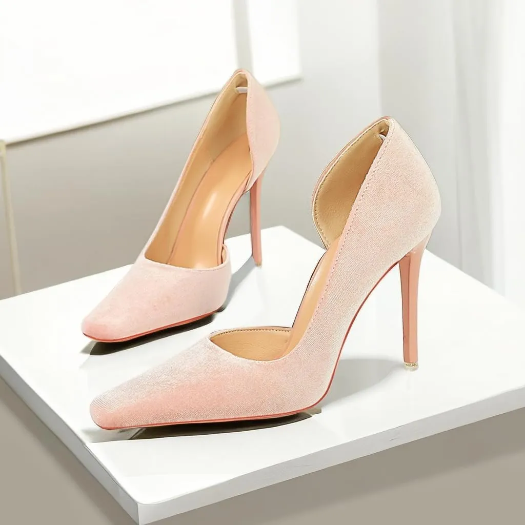 JOEupin Women Formal Stiletto High Heels Pumps Pointed Toe Velvet Slide Office Wedding Lady Party Dress Shoes 4Inch