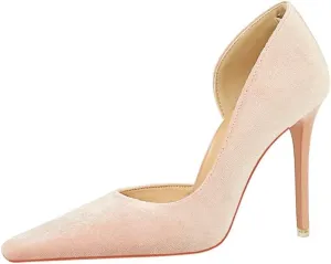 JOEupin Women Formal Stiletto High Heels Pumps Pointed Toe Velvet Slide Office Wedding Lady Party Dress Shoes 4Inch