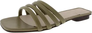 Journee Collection Signature Womens Genuine Leather Cendi Slip On Puff Strap Sandals Padded Slide Flat Open Square Toe