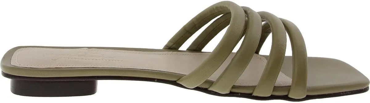 Journee Collection Signature Womens Genuine Leather Cendi Slip On Puff Strap Sandals Padded Slide Flat Open Square Toe