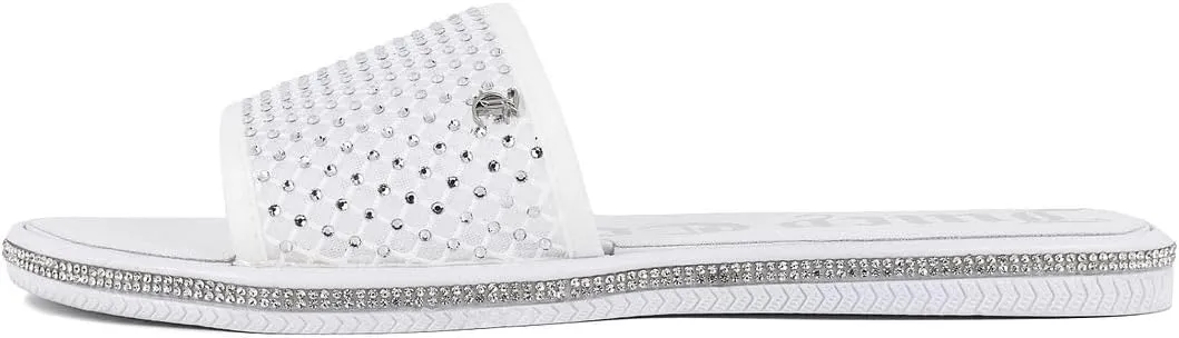Juicy Couture Women's Slide Sandals - Glitter Bling Open Toe Sparkle Flats - Dressy Summer Casual Footwear