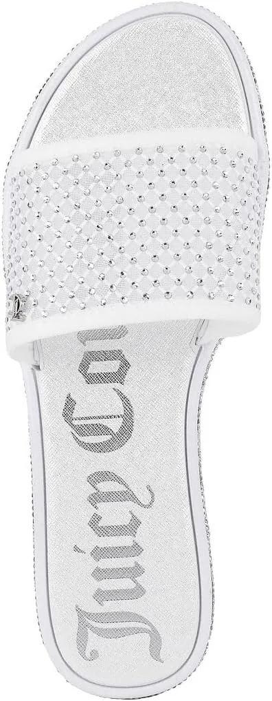Juicy Couture Women's Slide Sandals - Glitter Bling Open Toe Sparkle Flats - Dressy Summer Casual Footwear
