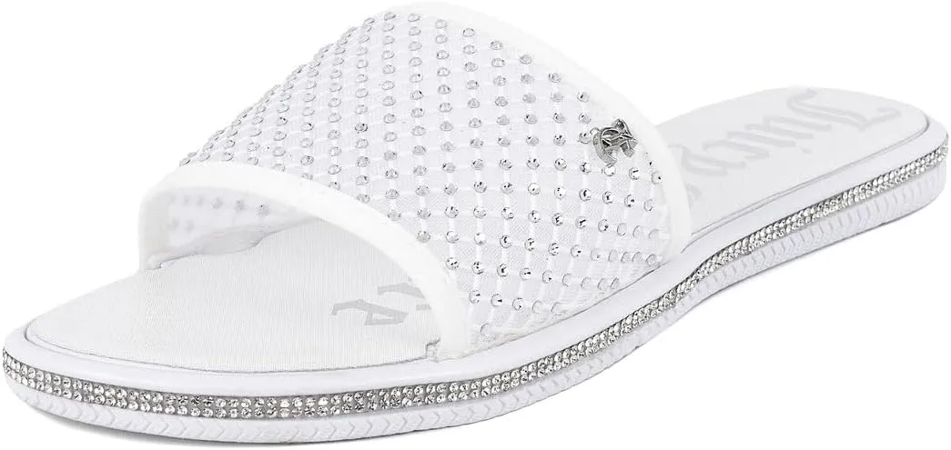 Juicy Couture Women's Slide Sandals - Glitter Bling Open Toe Sparkle Flats - Dressy Summer Casual Footwear