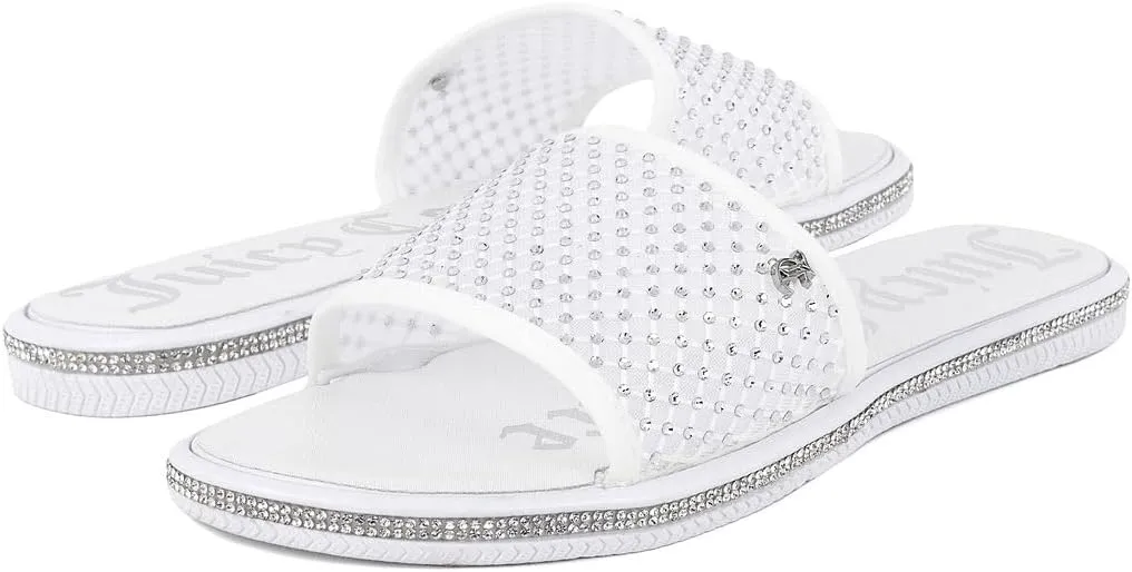 Juicy Couture Women's Slide Sandals - Glitter Bling Open Toe Sparkle Flats - Dressy Summer Casual Footwear