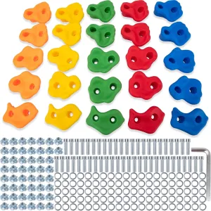 KAKO Rock Climbing Holds, Rock Wall Climbing Holds Kids, Climbing Wall Grips, Rock Climbing Wall for Kids Outside, Rock Climbing Holds for Kids with Mounting Hardware (25 Pcs)