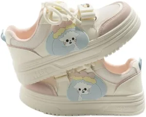 Kawaii Cherry Cake & Lamb Chunky Sneakers - Y2K Retro Dual Hook & Loop Lace-Up Cute Shoes for Women & Girls, Comfy Mesh Orthopedic White Casual Trainer for Beach Travel, Summer Streetwear