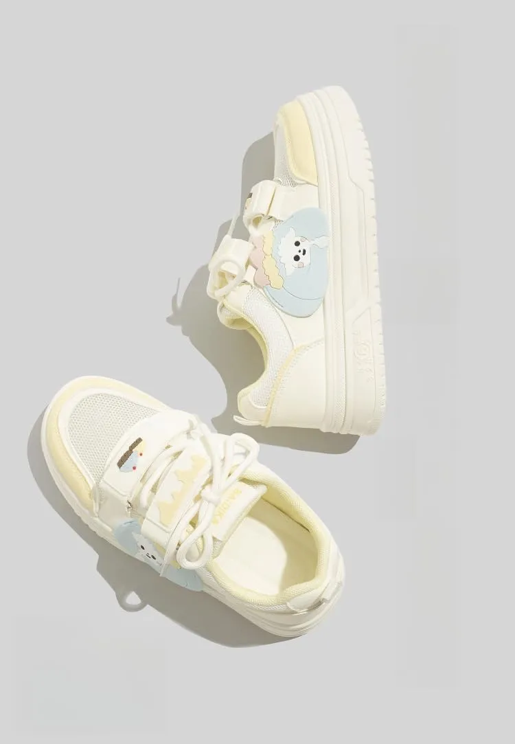Kawaii Cherry Cake & Lamb Chunky Sneakers - Y2K Retro Dual Hook & Loop Lace-Up Cute Shoes for Women & Girls, Comfy Mesh Orthopedic White Casual Trainer for Beach Travel, Summer Streetwear