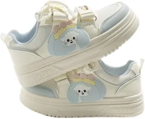 Kawaii Cherry Cake & Lamb Chunky Sneakers - Y2K Retro Dual Hook & Loop Lace-Up Cute Shoes for Women & Girls, Comfy Mesh Orthopedic White Casual Trainer for Beach Travel, Summer Streetwear