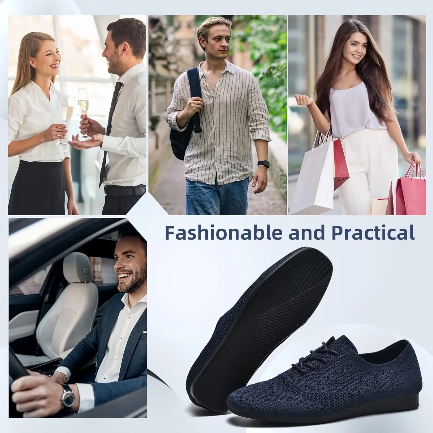konhill Women's Lace-up Oxfords Flats Classic Knit Brogue Dress Walking Shoes Casual Sneakers