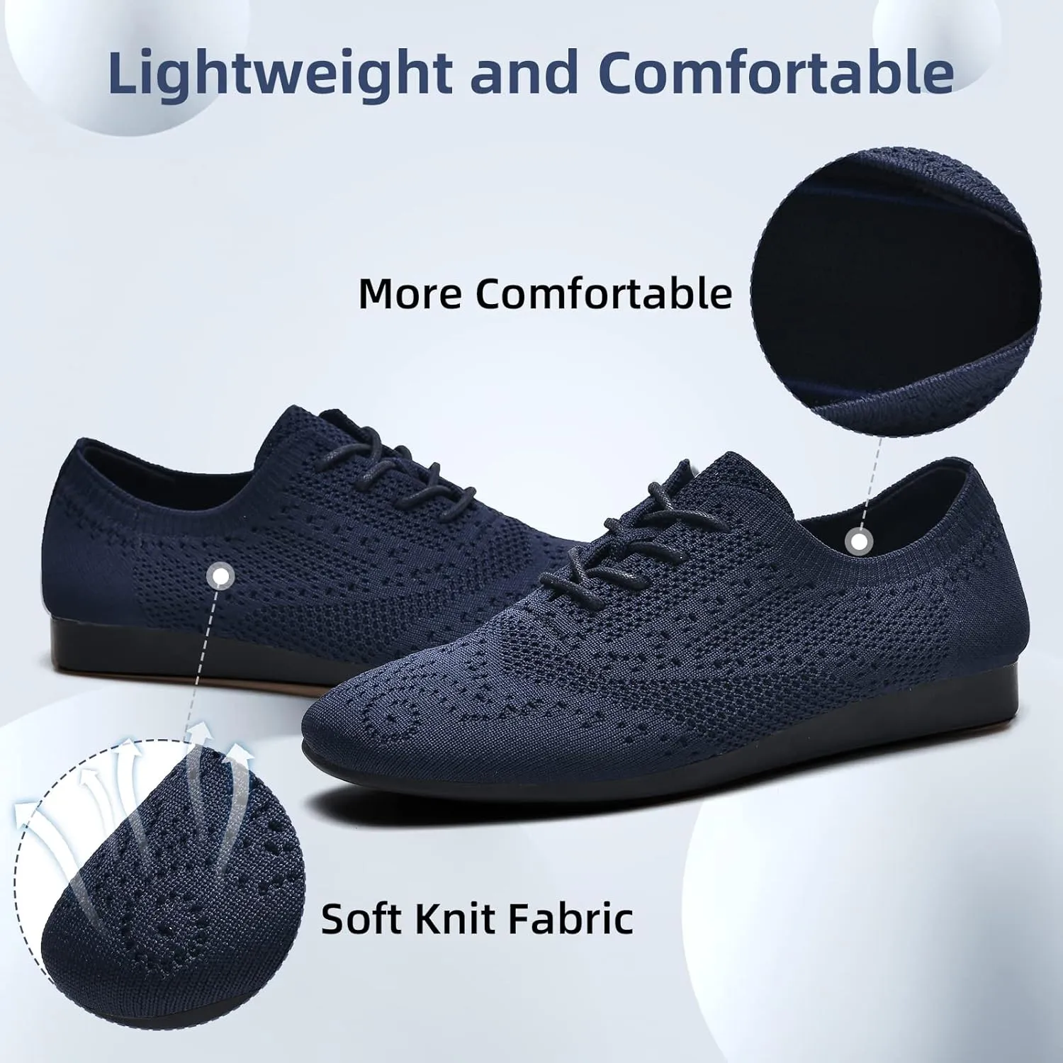 konhill Women's Lace-up Oxfords Flats Classic Knit Brogue Dress Walking Shoes Casual Sneakers
