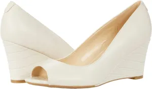 LEHOOR Women Slip On Peep Toe Wedge Pumps Suede 3 Inch Mid Wedge Heels Crocodile Pattern Comfortable Round Open Toe Wedges Sandals Patchwork Office Party Elegant Vintage Dress Shoes 5-11 M US