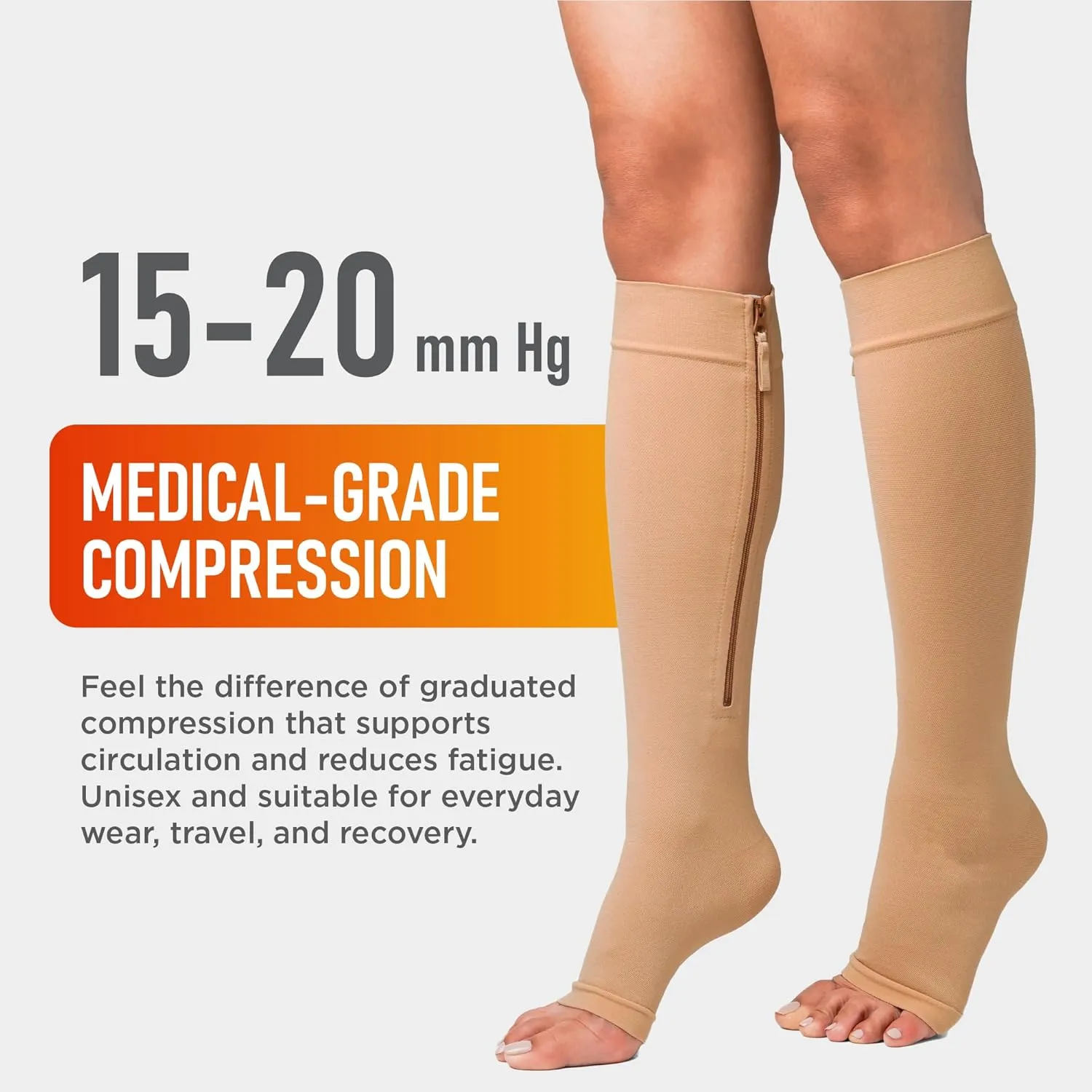 Lemon Hero Zipper Compression Socks 15-20 mmHg Open Toe, Medical Zip Up Compression Stockings for Women and Men - Improves Blood Circulation, Relieves Pain & Swelling