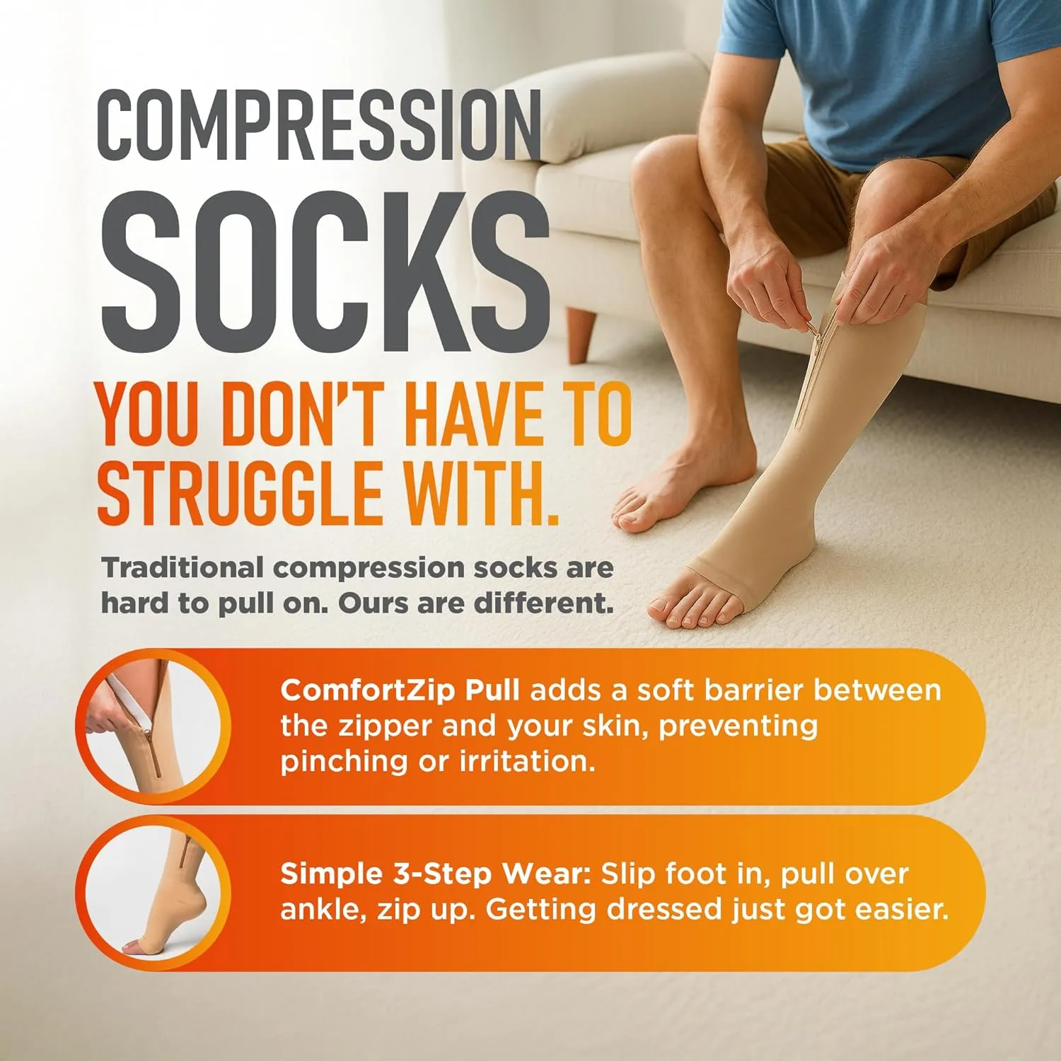 Lemon Hero Zipper Compression Socks 15-20 mmHg Open Toe, Medical Zip Up Compression Stockings for Women and Men - Improves Blood Circulation, Relieves Pain & Swelling