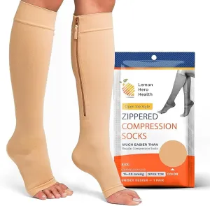 Lemon Hero Zipper Compression Socks 15-20 mmHg Open Toe, Medical Zip Up Compression Stockings for Women and Men - Improves Blood Circulation, Relieves Pain & Swelling