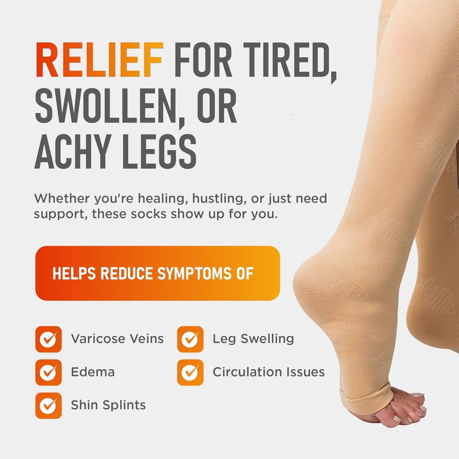 Lemon Hero Zipper Compression Socks 15-20 mmHg Open Toe, Medical Zip Up Compression Stockings for Women and Men - Improves Blood Circulation, Relieves Pain & Swelling