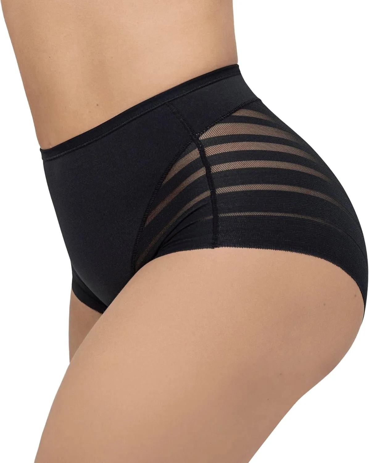Leonisa Invisible High Waisted Tummy Control Stripe Lace Underwear - Shapewear Panties for Women