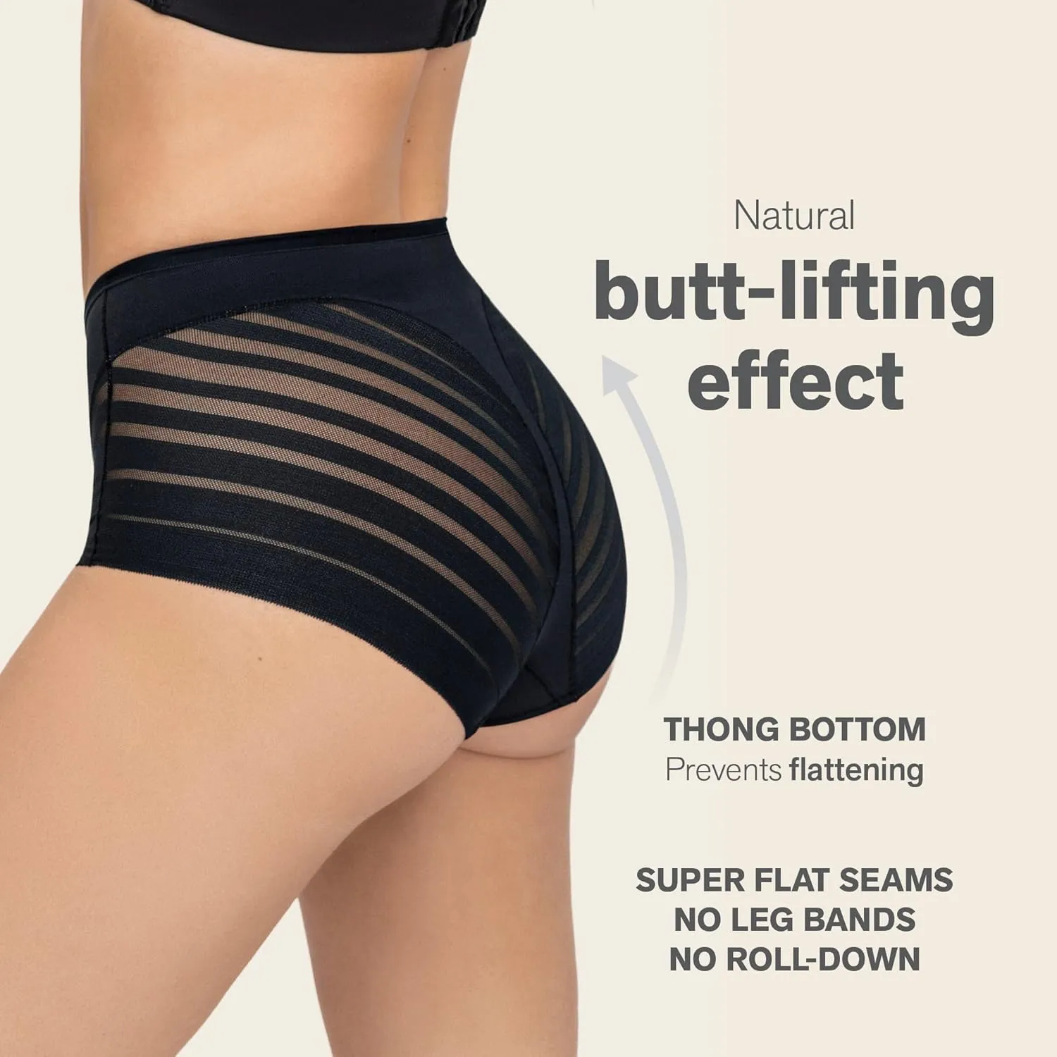 Leonisa Invisible High Waisted Tummy Control Stripe Lace Underwear - Shapewear Panties for Women