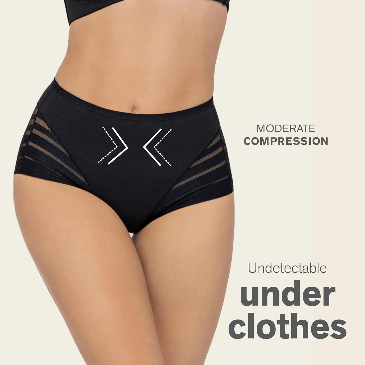 Leonisa Invisible High Waisted Tummy Control Stripe Lace Underwear - Shapewear Panties for Women